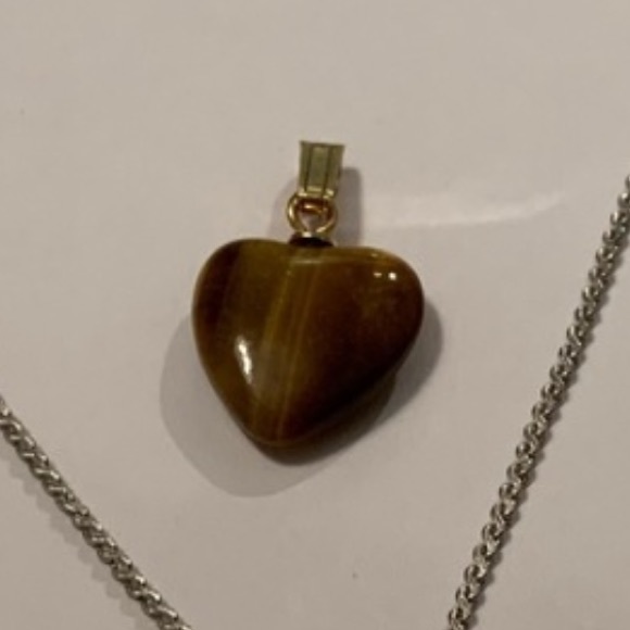 ❤️NWOT vintage genuine tiger eye stripes heart pendant - Picture 4 of 5